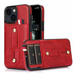 For iPhone 13 mini Wristband Kickstand Wallet Leather Phone Case (Red)