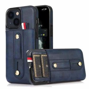 For iPhone 13 Wristband Kickstand Wallet Leather Phone Case(Blue)