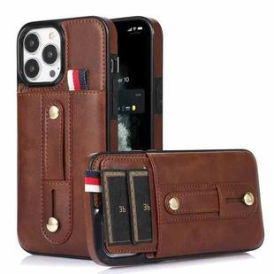 For iPhone 13 Pro Max Wristband Kickstand Wallet Leather Phone Case (Brown)