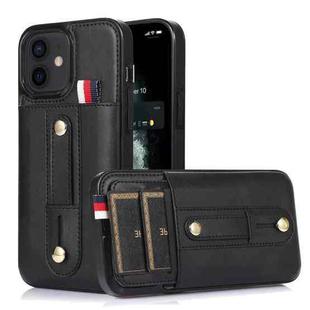 For iPhone 12 / 12 Pro Wristband Kickstand Wallet Leather Phone Case(Black)