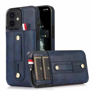 For iPhone 11 Wristband Kickstand Wallet Leather Phone Case (Blue)