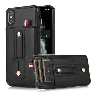 For iPhone XR Wristband Kickstand Wallet Leather Phone Case(Black)