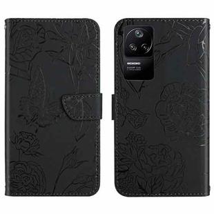 For Xiaomi Poco F4 5G Skin Feel Butterfly Peony Embossed Leather Phone Case(Black)