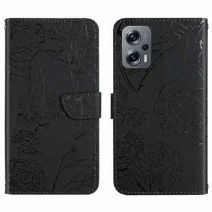 For Xiaomi Poco X4 GT Skin Feel Butterfly Peony Embossed Leather Phone Case(Black)