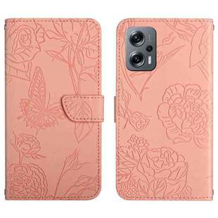 For Xiaomi Poco X4 GT Skin Feel Butterfly Peony Embossed Leather Phone Case(Pink)