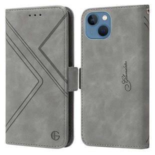 For iPhone 14 / 13 RFID Geometric Line Flip Leather Phone Case(Grey)