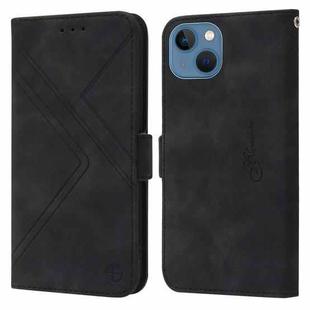 For iPhone 14 Plus RFID Geometric Line Flip Leather Phone Case (Black)