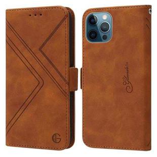 For iPhone 14 Pro RFID Geometric Line Flip Leather Phone Case(Brown)