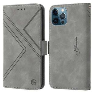 For iPhone 14 Pro RFID Geometric Line Flip Leather Phone Case(Grey)