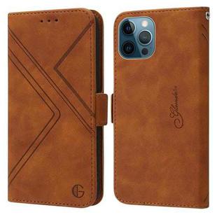 For iPhone 14 Pro Max RFID Geometric Line Flip Leather Phone Case (Brown)