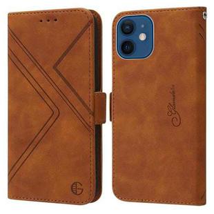 For iPhone 13 mini  / 12 mini RFID Geometric Line Flip Leather Phone Case(Brown)