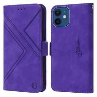 For iPhone 13 mini  / 12 mini RFID Geometric Line Flip Leather Phone Case(Purple)