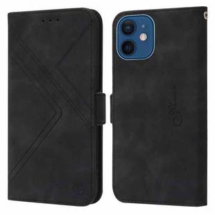 For iPhone 13 mini  / 12 mini RFID Geometric Line Flip Leather Phone Case(Black)