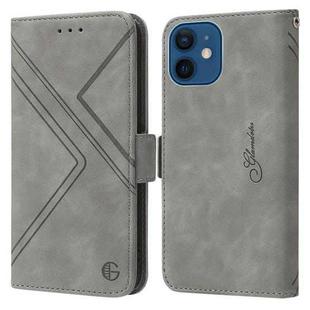 For iPhone 13 mini  / 12 mini RFID Geometric Line Flip Leather Phone Case(Grey)