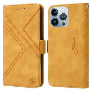For iPhone 13 Pro RFID Geometric Line Flip Leather Phone Case(Yellow)