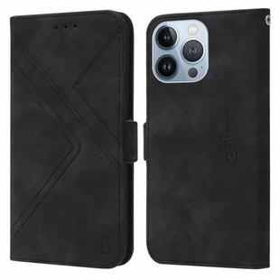 For iPhone 13 Pro RFID Geometric Line Flip Leather Phone Case(Black)