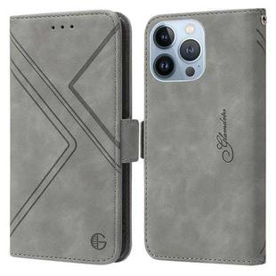 For iPhone 13 Pro RFID Geometric Line Flip Leather Phone Case(Grey)