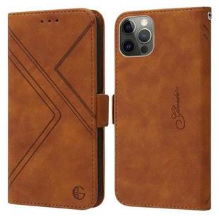 For iPhone 12 / 12 Pro RFID Geometric Line Flip Leather Phone Case(Brown)