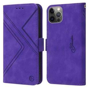For iPhone 12 / 12 Pro RFID Geometric Line Flip Leather Phone Case(Purple)