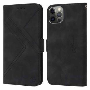 For iPhone 12 / 12 Pro RFID Geometric Line Flip Leather Phone Case(Black)