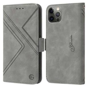 For iPhone 12 / 12 Pro RFID Geometric Line Flip Leather Phone Case(Grey)