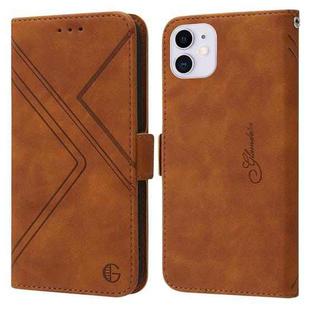 For iPhone 11 RFID Geometric Line Flip Leather Phone Case (Brown)