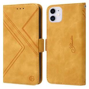 For iPhone 11 RFID Geometric Line Flip Leather Phone Case (Yellow)