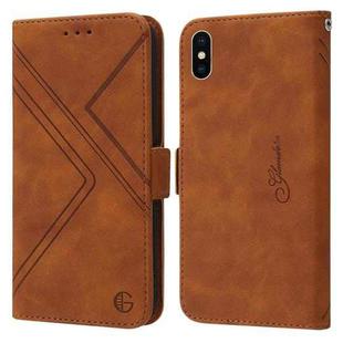 For iPhone X / XS RFID Geometric Line Flip Leather Phone Case(Brown)