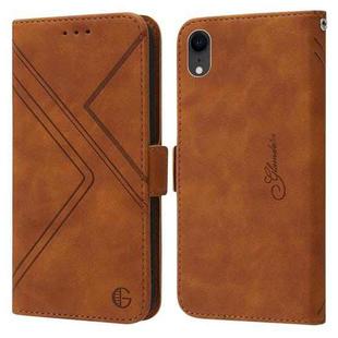 For iPhone XR RFID Geometric Line Flip Leather Phone Case(Brown)