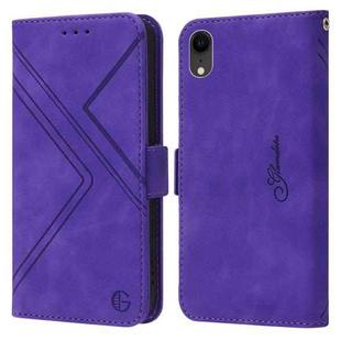 For iPhone XR RFID Geometric Line Flip Leather Phone Case(Purple)