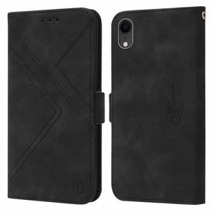 For iPhone XR RFID Geometric Line Flip Leather Phone Case(Black)