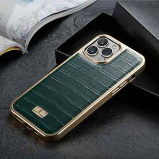 For iPhone 12 / 12 Pro Fierre Shann Crocodile Texture Electroplating PU Phone Case(Green)