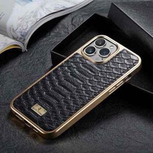 For iPhone 13 Pro Fierre Shann Python Texture Electroplating PU Phone Case (Black)