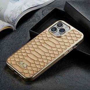 For iPhone 13 Pro Max Fierre Shann Python Texture Electroplating PU Phone Case (White)