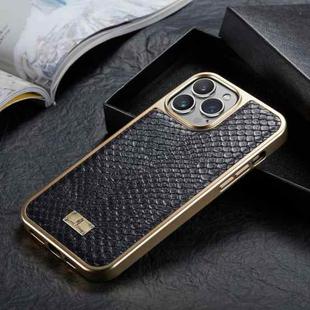 For iPhone 13 Pro Fierre Shann Snake Texture Electroplating PU Phone Case (Black)
