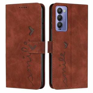 For Tecno Camon 18 Skin Feel Heart Pattern Leather Phone Case(Brown)