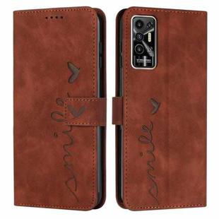 For Tecno Pova 2 Skin Feel Heart Pattern Leather Phone Case(Brown)