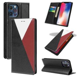 For iPhone 13 mini 3-Splicing Flip Microfiber Leather Phone Case (Black Red)