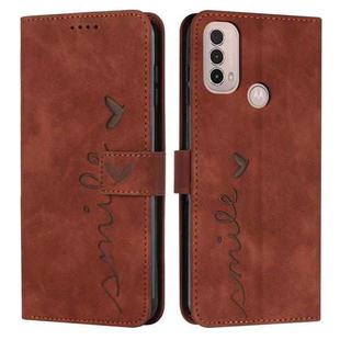 For Motorola Moto E20/E30/E40 Skin Feel Heart Pattern Leather Phone Case(Brown)