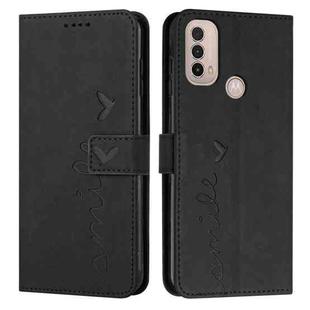 For Motorola Moto E20/E30/E40 Skin Feel Heart Pattern Leather Phone Case(Black)