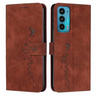 For Motorola Edge 20 Skin Feel Heart Pattern Leather Phone Case(Brown)