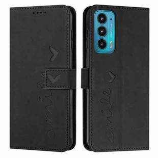 For Motorola Edge 20 Skin Feel Heart Pattern Leather Phone Case(Black)