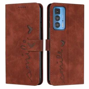 For Motorola Edge 20 Pro Skin Feel Heart Pattern Leather Phone Case(Brown)