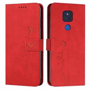 For Motorola Moto G Play 2021 Skin Feel Heart Pattern Leather Phone Case(Red)