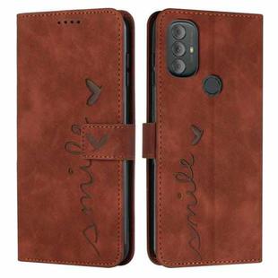 For Motorola Moto G Power 2022 Skin Feel Heart Pattern Leather Phone Case(Brown)