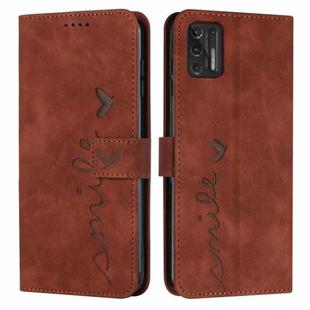 For Motorola Moto G Stylus 2021 Skin Feel Heart Pattern Leather Phone Case(Brown)