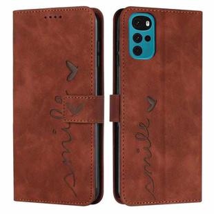 For Motorola Moto G22 Skin Feel Heart Pattern Leather Phone Case(Brown)