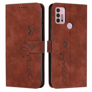 For Motorola Moto G30 Skin Feel Heart Pattern Leather Phone Case(Brown)