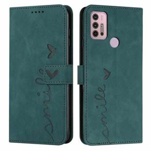 For Motorola Moto G30 Skin Feel Heart Pattern Leather Phone Case(Green)