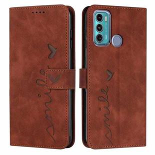 For Motorola Moto G40 Fusion/G60 Skin Feel Heart Pattern Leather Phone Case(Brown)